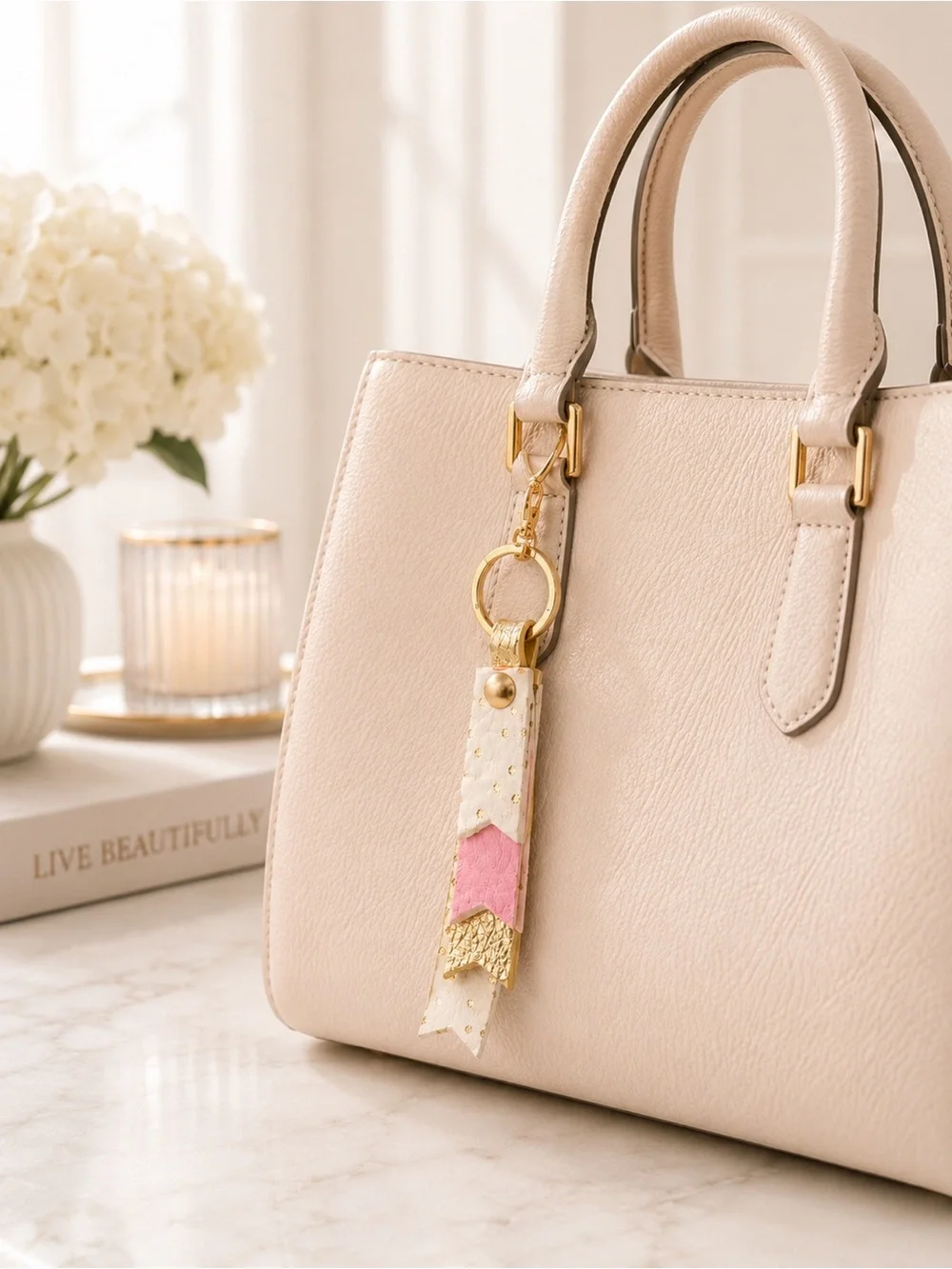 LC Lauren Conrad Pink Gold Tiered Keychain Fob Cute Gift Tassel NWT